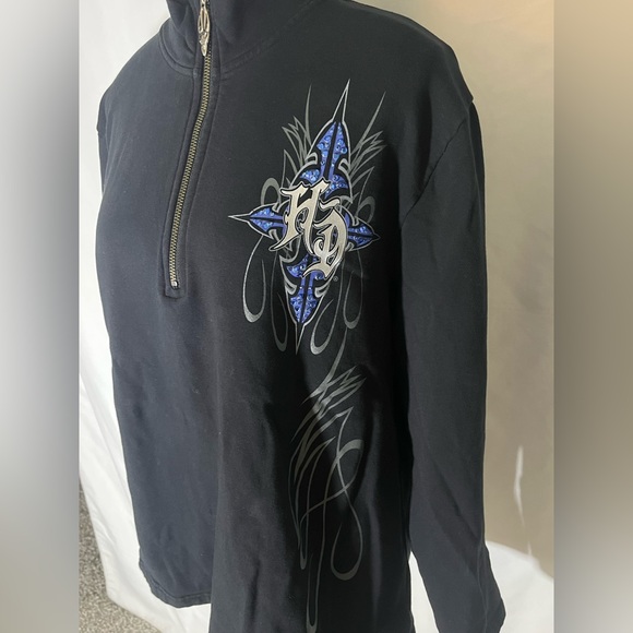 Harley Davidson 1/4 Zip Sweater Pullover Y2K Flames Bling Biker Tribal Size 1w - Picture 3 of 10